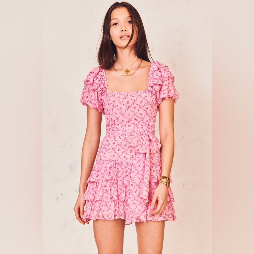 LoveShackFancy Pink Floral Mini Dress